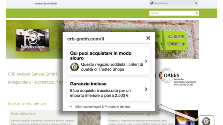 Screenshot della nuova versione italiana della CRB Analyse Service Gmbh con certificazione Trusted Shop - https://www.crb-gmbh.com/it | © CRB Analyse Service GmbH