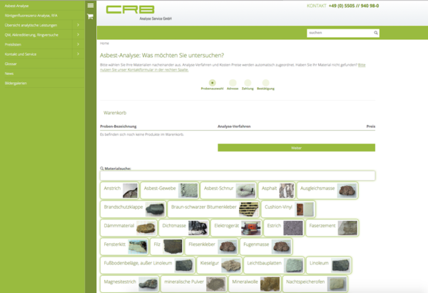 CRB customer shop selection asbestos analysis